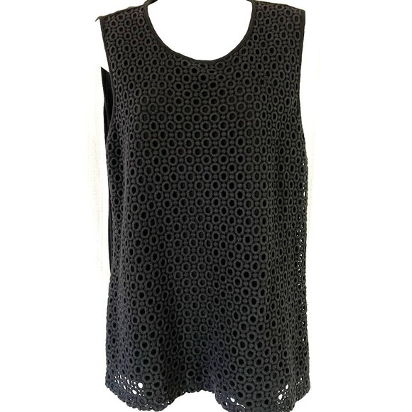 TALBOTS Size Large Black 100% Cotton Eyelet Lace Overlay Sleeveless Top - Picture 1 of 8